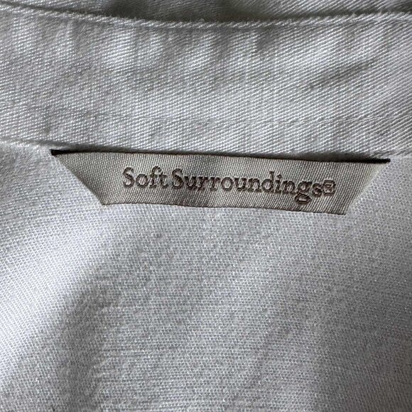 Soft Surroundings White Short Sleeve Linen Blend Button-Down Shirt | Size Small - Picture 3 of 6